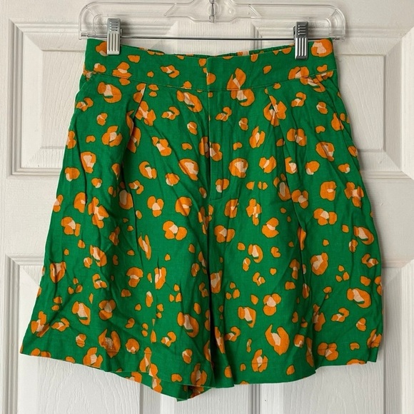 Tabitha Brown x Target Shorts XL Green Orange Leopard Print High Waist Zip Linen - Picture 1 of 10